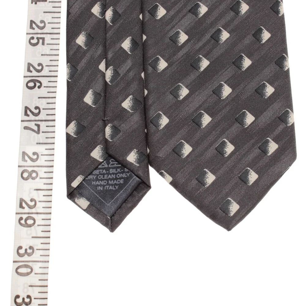 Brioni NWOT Neck Tie in Gray & Cream Geometric Print 100% Silk Made in Italy